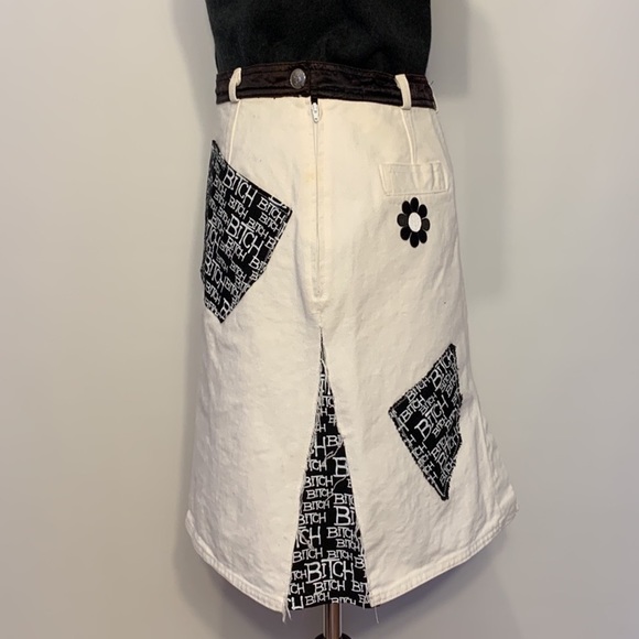White Mini Skirt Bitch Vintage Upcycled Sonia Rykiel Festival Sustainable - Picture 3 of 8